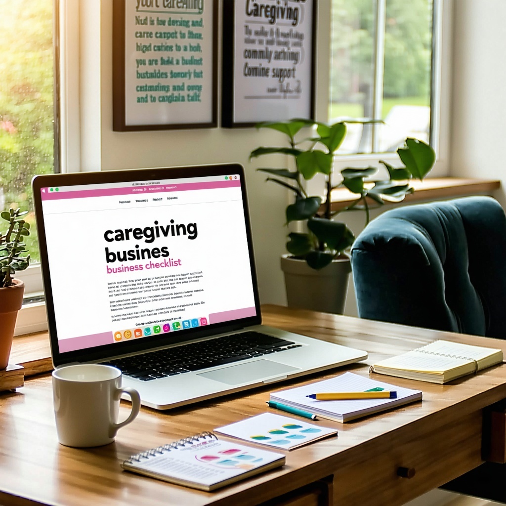 Care givng business checklist on laptop