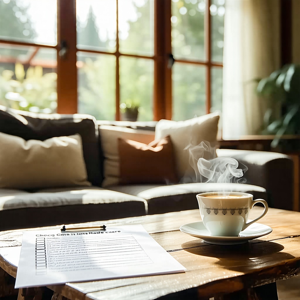 Check list on table with coffee