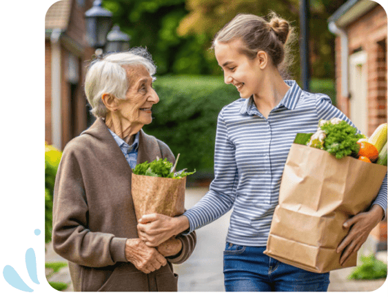 Young care worker shopping with elderly woman