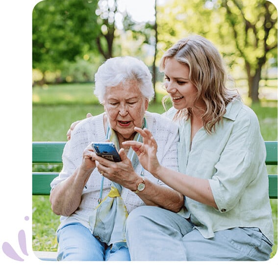User and daughter managing care services through Mycare platform